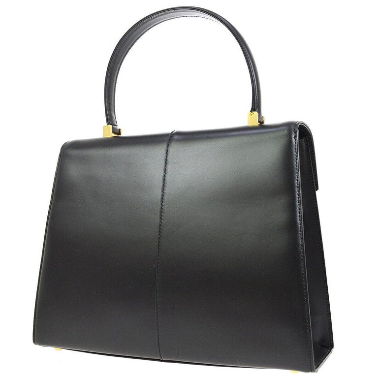 Yves Saint Laurent YSL Black Leather Top Handle Kelly Style Satchel