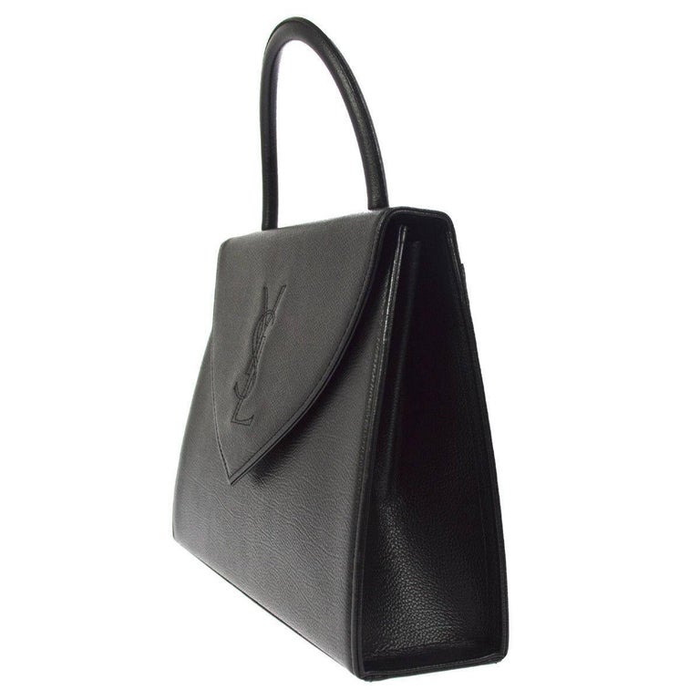 Yves Saint Laurent YSL Black Leather Top Handle Kelly Style Satchel