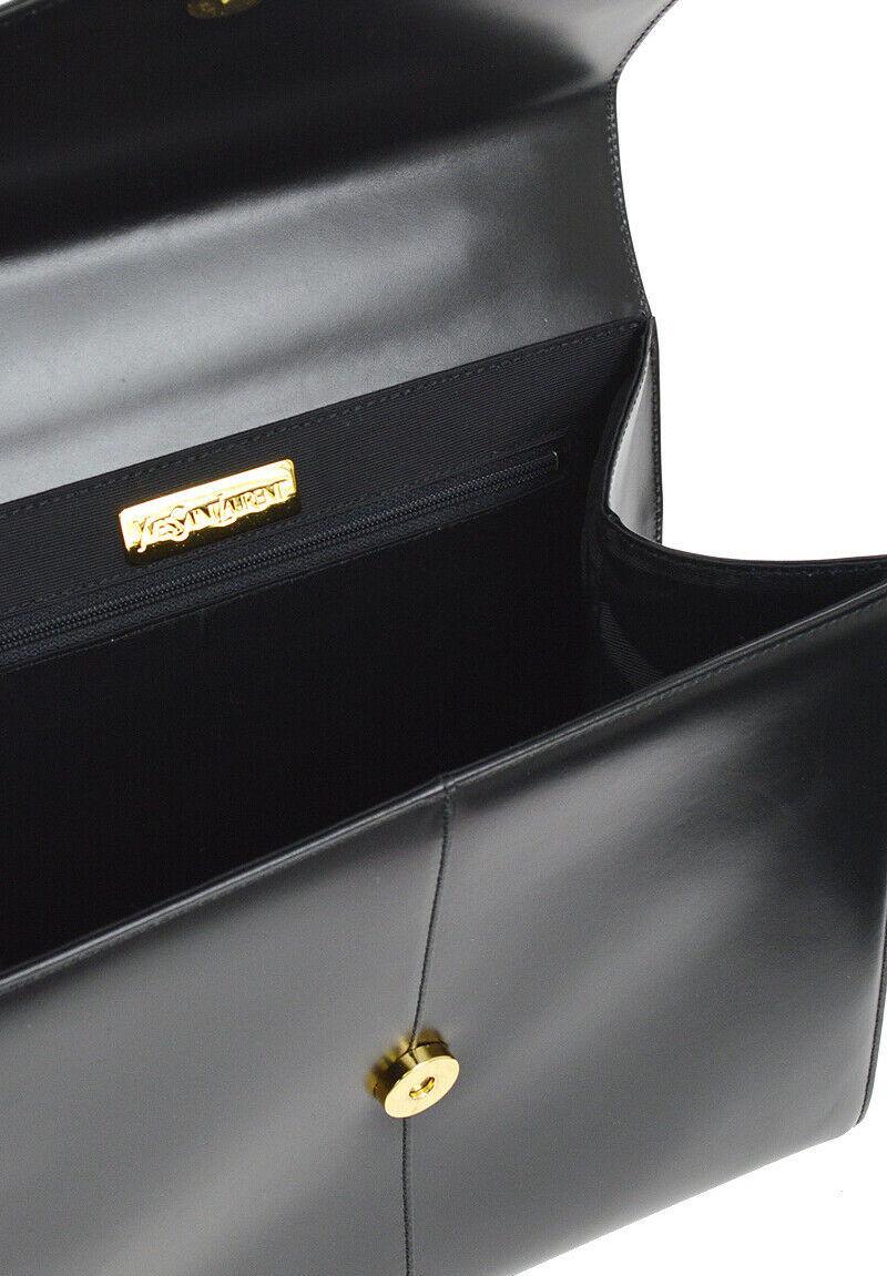 Yves Saint Laurent YSL Black Leather Top Handle Kelly Style Satchel Flap Bag In Good Condition For Sale In Chicago, IL
