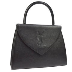 Vintage Yves Saint Laurent YSL Black Leather Top Handle Kelly Style Satchel Flap Bag