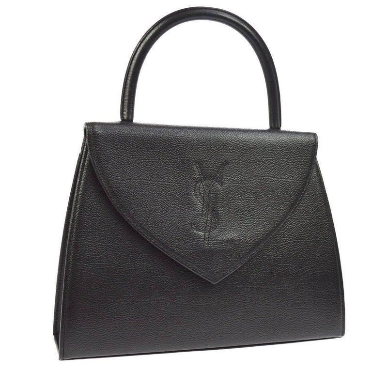 Yves Saint Laurent YSL Black Leather Top Handle Kelly Style Satchel
