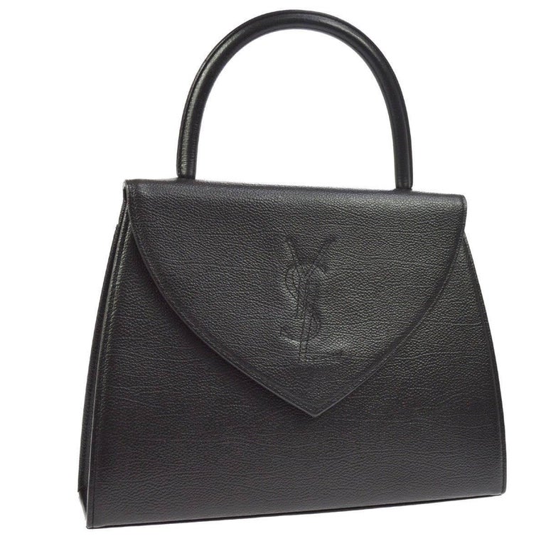 Yves Saint Laurent YSL Black Leather Top Handle Kelly Style Satchel ...