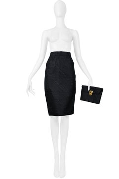 Yves Saint Laurent YSL Black Pencil Skirt & Gem Clutch Set 1980s