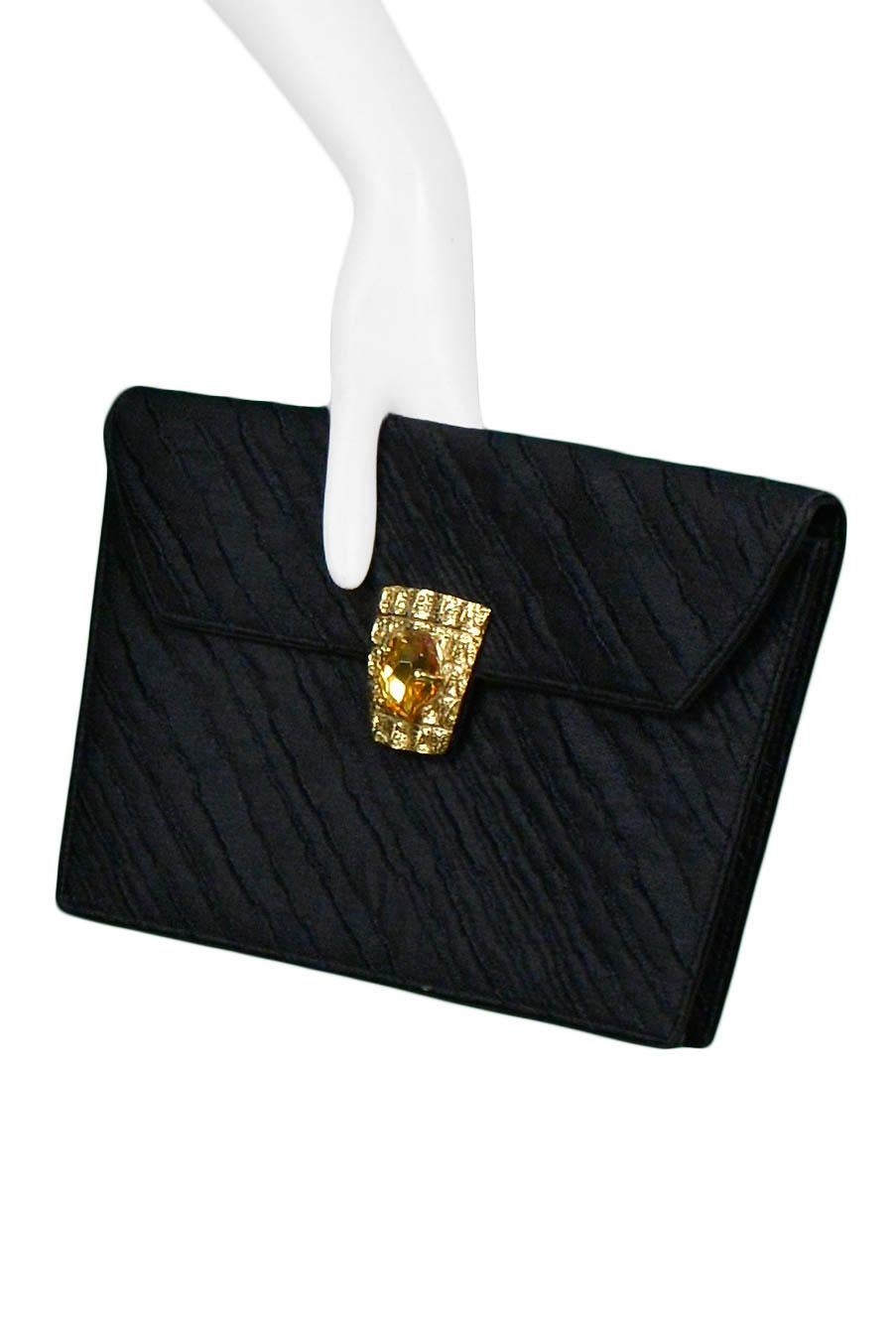 Yves Saint Laurent YSL Black Pencil Skirt & Gem Clutch Set 1980s In Excellent Condition For Sale In Los Angeles, CA