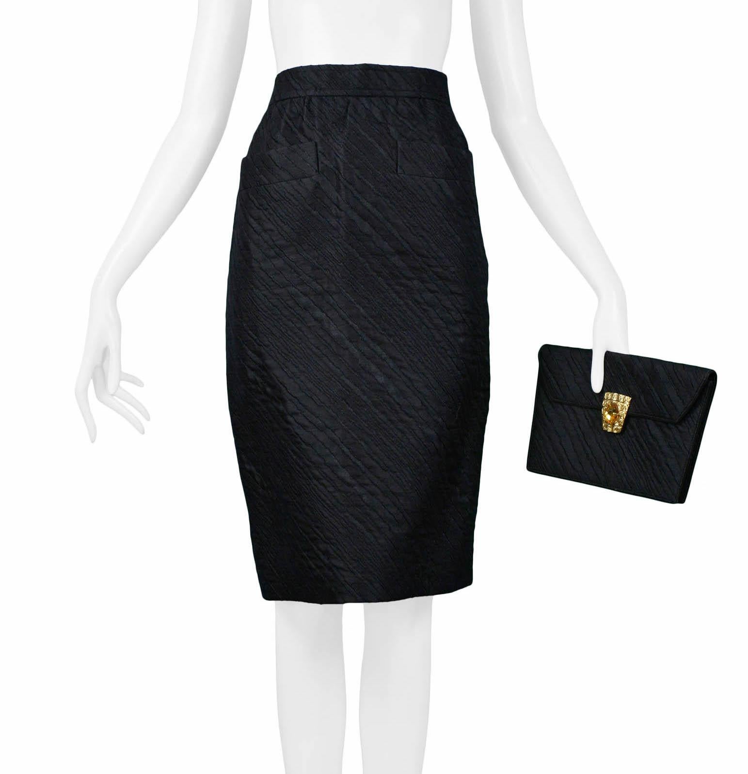 Women's Yves Saint Laurent YSL Black Pencil Skirt & Gem Clutch Set 1980s For Sale