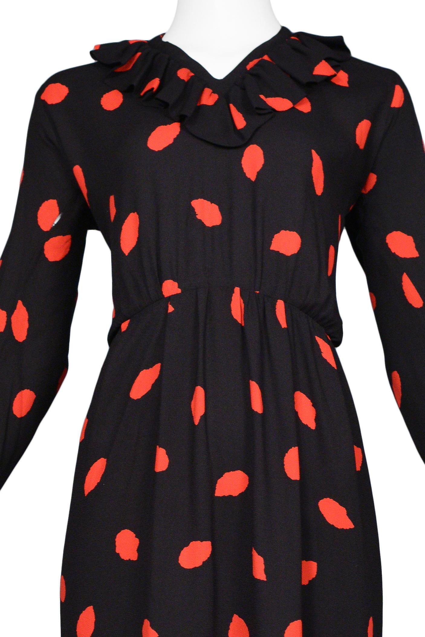 Yves Saint Laurent YSL Black & Red Print Silk Day Dress In Excellent Condition For Sale In Los Angeles, CA