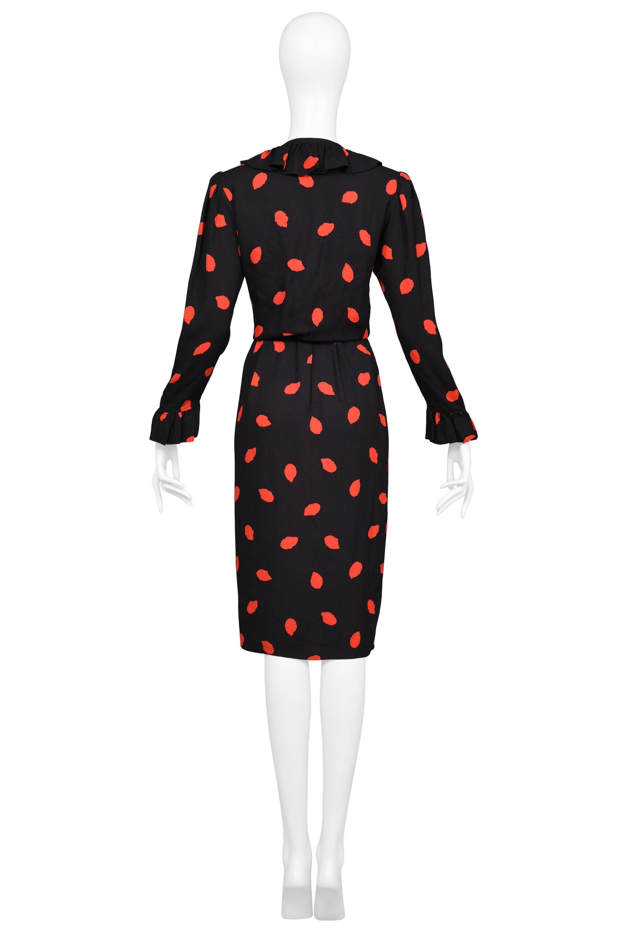 Women's Yves Saint Laurent YSL Black & Red Print Silk Day Dress For Sale