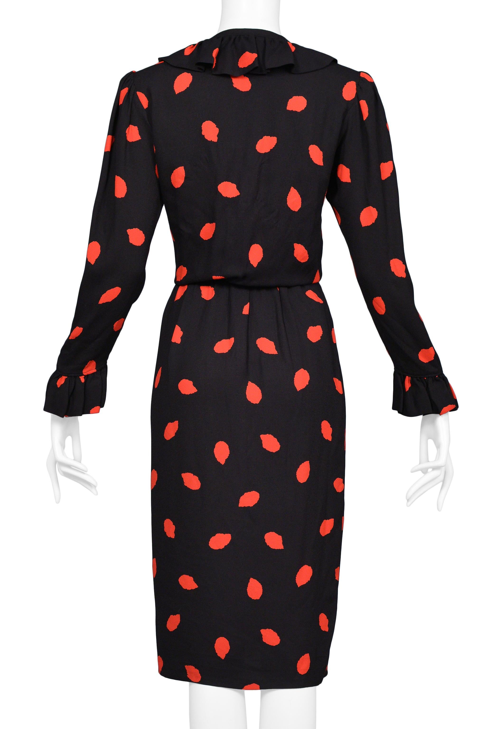 Yves Saint Laurent YSL Black & Red Print Silk Day Dress For Sale 1