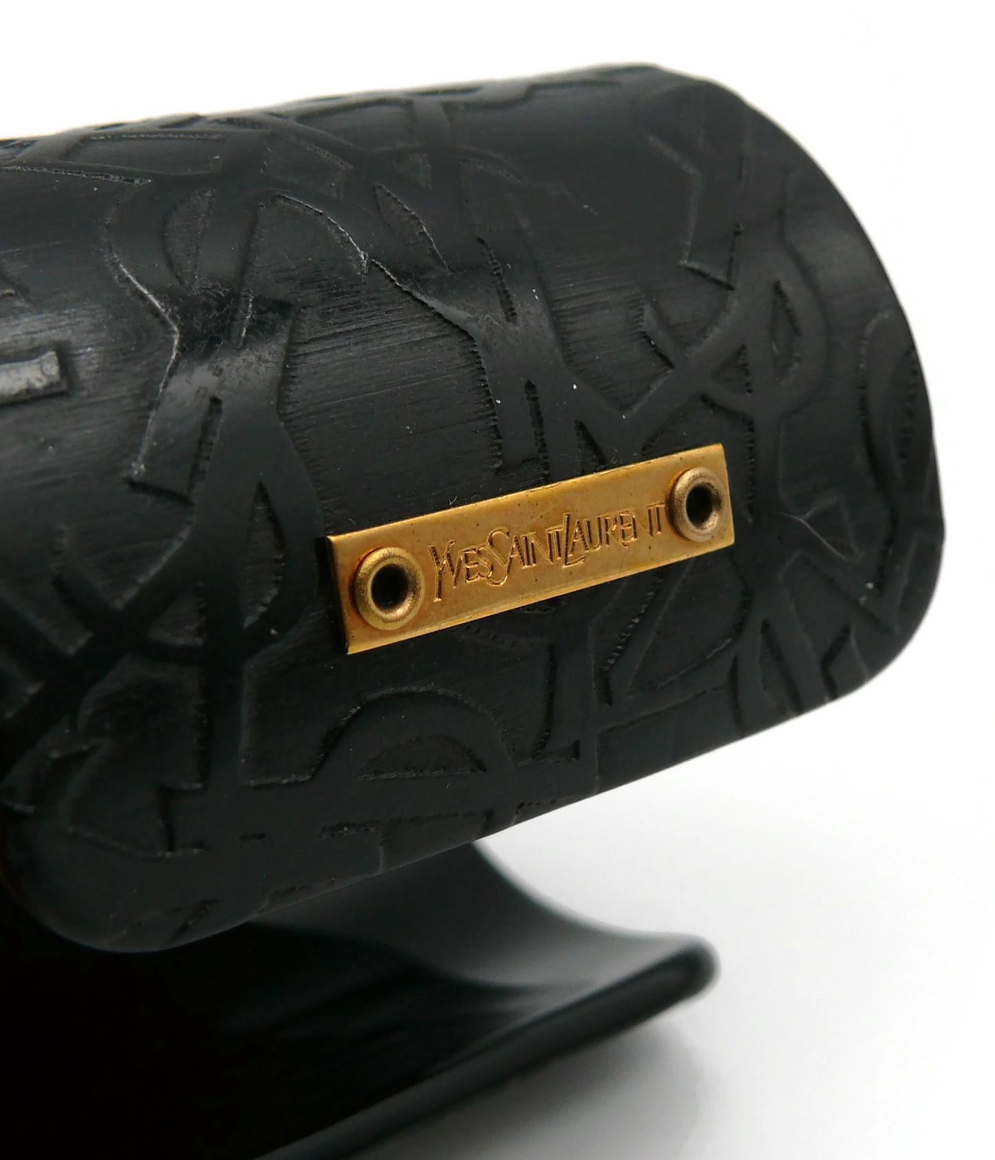 YVES SAINT LAURENT YSL Black Resin Logo Cuff Bracelet For Sale 4