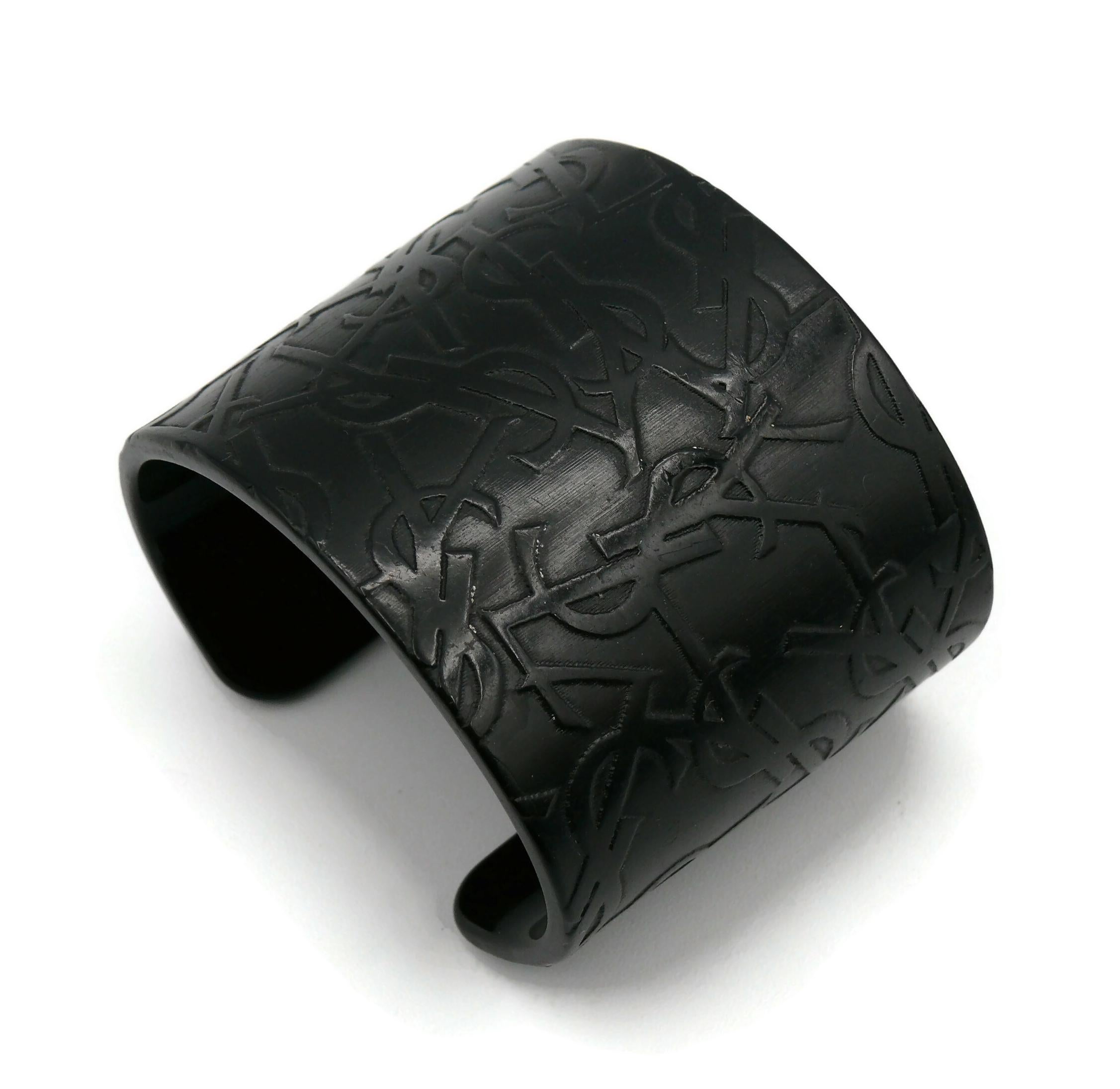 Women's YVES SAINT LAURENT YSL Black Resin Logo Cuff Bracelet For Sale
