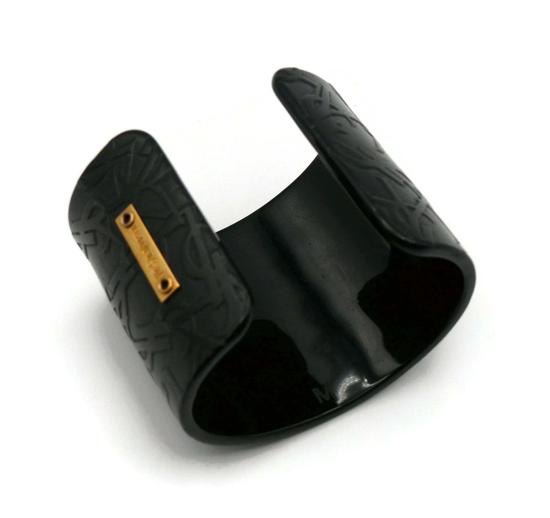 YVES SAINT LAURENT YSL Black Resin Logo Cuff Bracelet For Sale 1