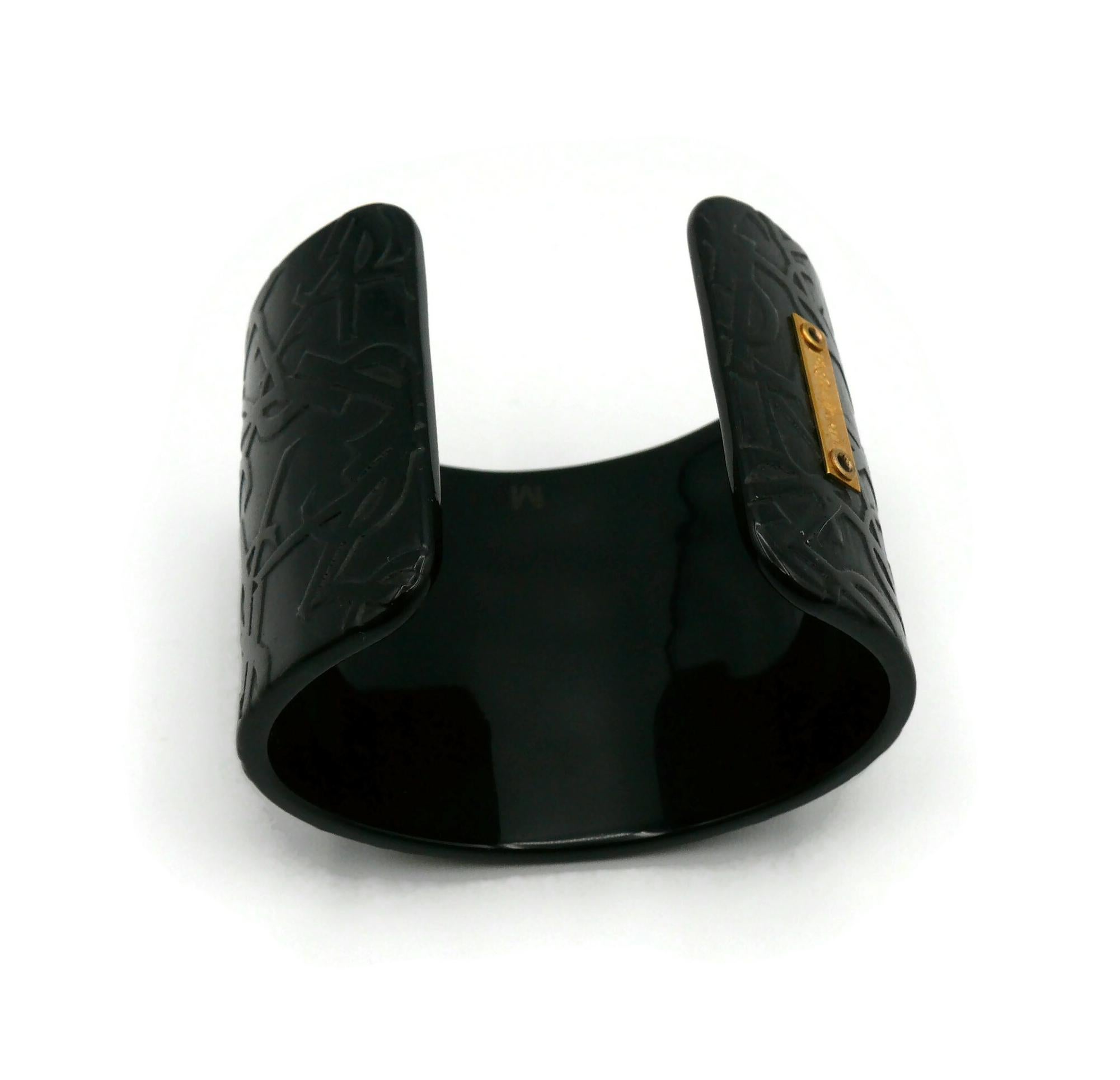 YVES SAINT LAURENT YSL Black Resin Logo Cuff Bracelet For Sale 3