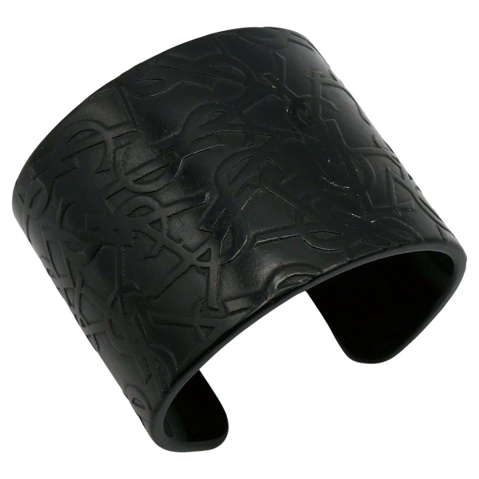 YVES SAINT LAURENT YSL Black Resin Logo Cuff Bracelet For Sale