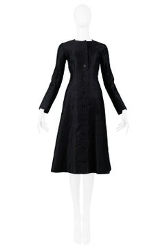 Yves Saint Laurent YSL Black Sateen Button Front Coat 1970s