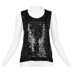 Yves Saint Laurent YSL Black Sequin & Bugle Bead Tank Top