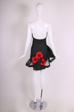 Yves Saint Laurent YSL Black Strapless Gazar Mini Cocktail Dress with Poppies