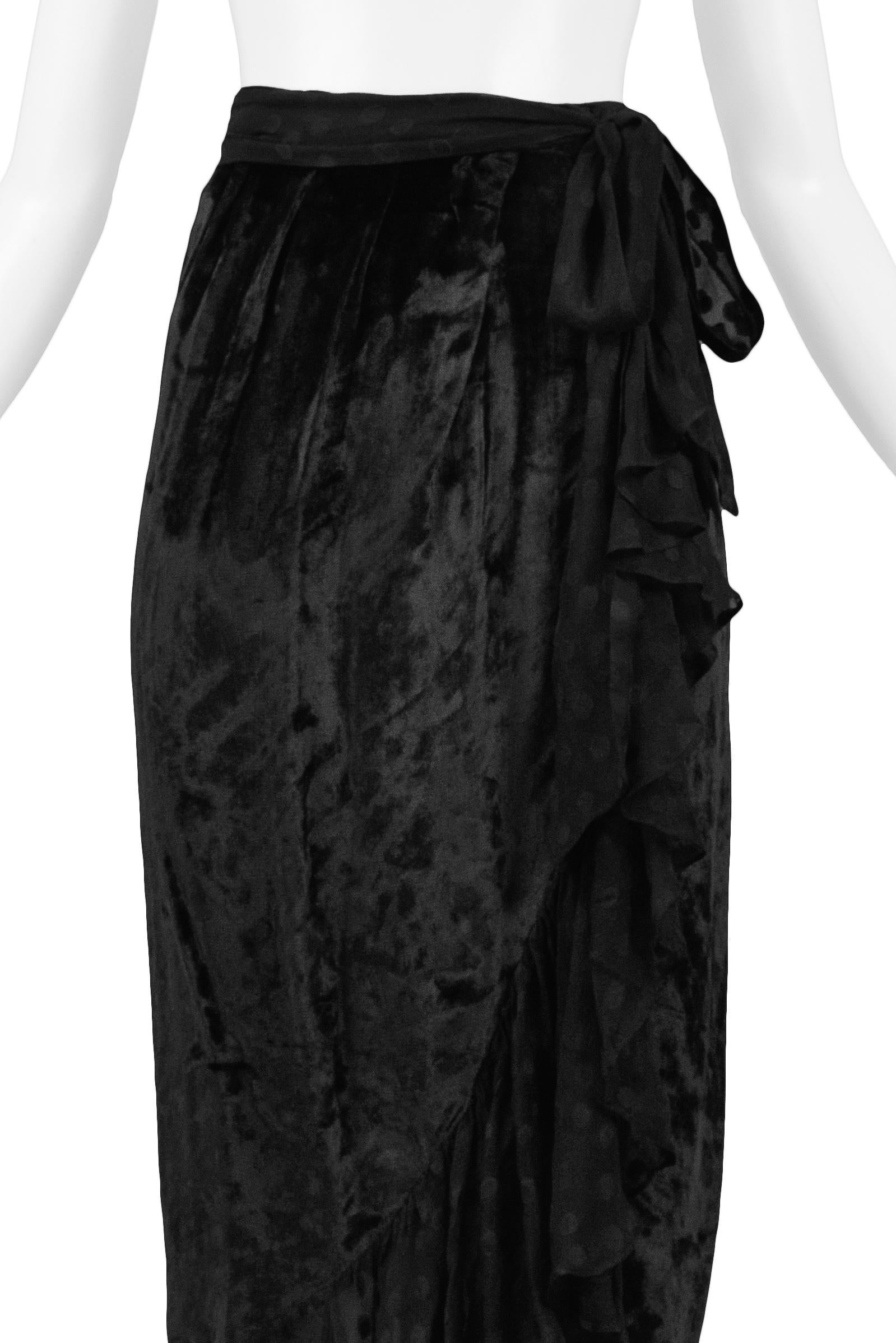 Women's Yves Saint Laurent YSL Black Velvet & Chiffon Dot Ruffle Evening Skirt