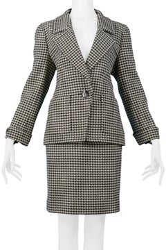 Yves Saint Laurent YSL Black & White Check Wool Skirt Suit