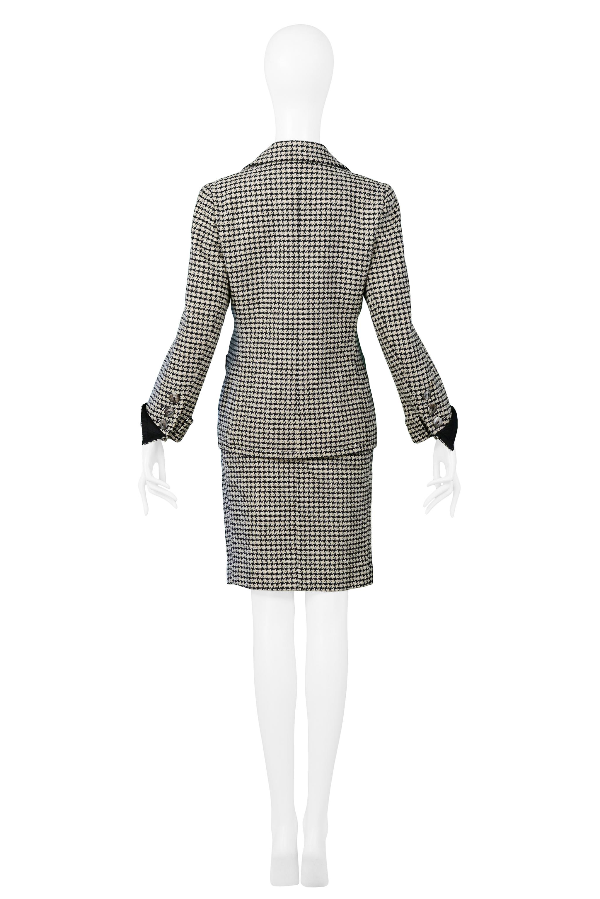 Gray Yves Saint Laurent YSL Black & White Check Wool Skirt Suit For Sale