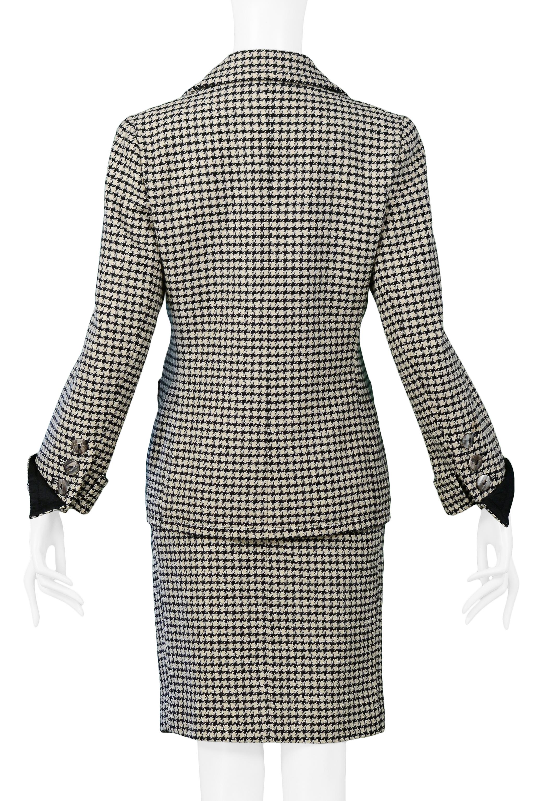 Yves Saint Laurent YSL Black & White Check Wool Skirt Suit In Excellent Condition For Sale In Los Angeles, CA