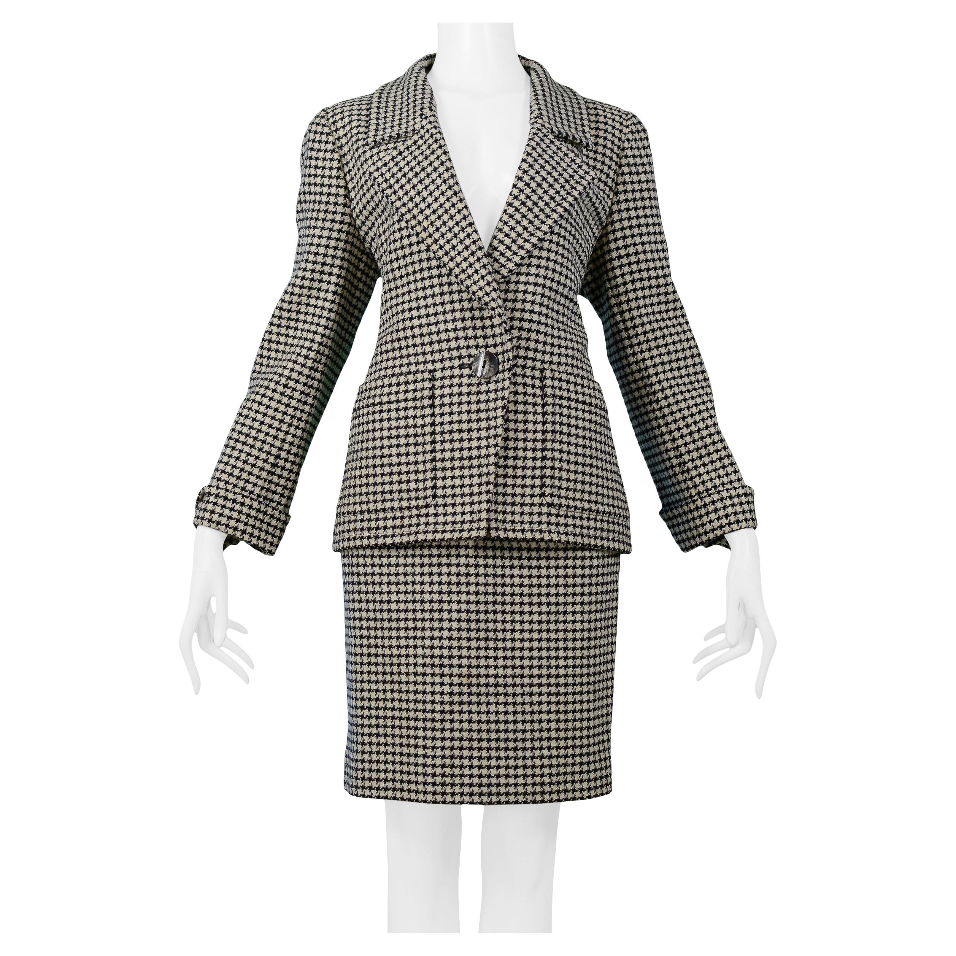 Yves Saint Laurent YSL Black & White Check Wool Skirt Suit For Sale