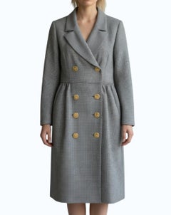 Yves Saint Laurent YSL Black & White Houndstooth Wrapped Buttoned Dress