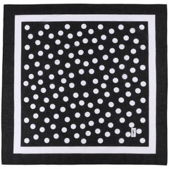 YVES SAINT LAURENT YSL Black & White Polkadot Print Cotton Square Scarf