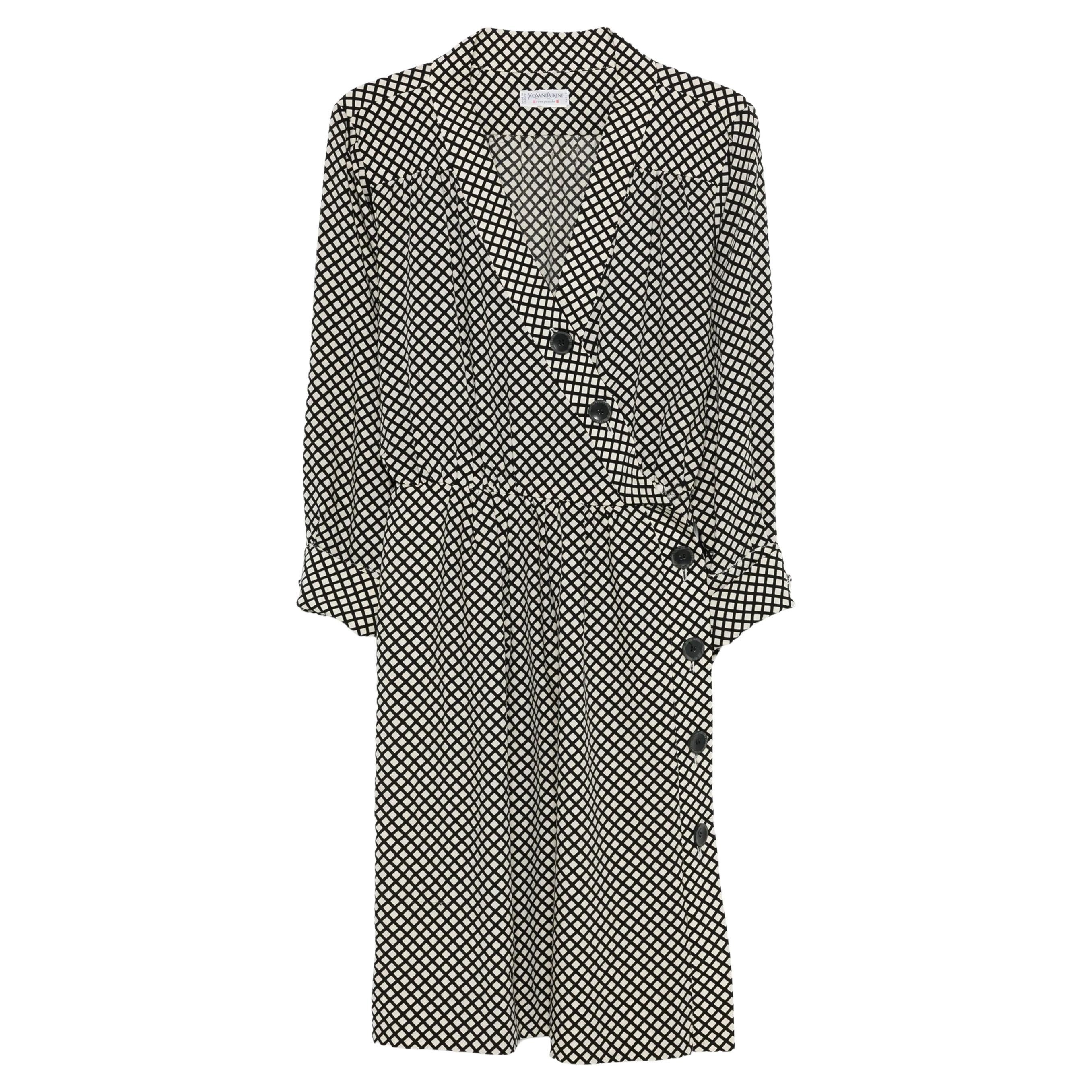 Yves Saint Laurent YSL Black 
White Wrapped Dress For Sale