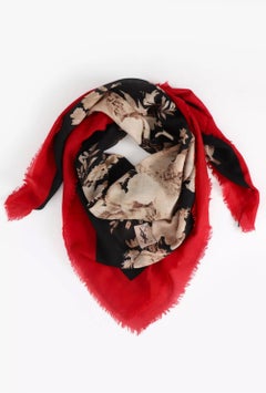 Yves Saint Laurent YSL Black Wool and Silk Floral Scarf