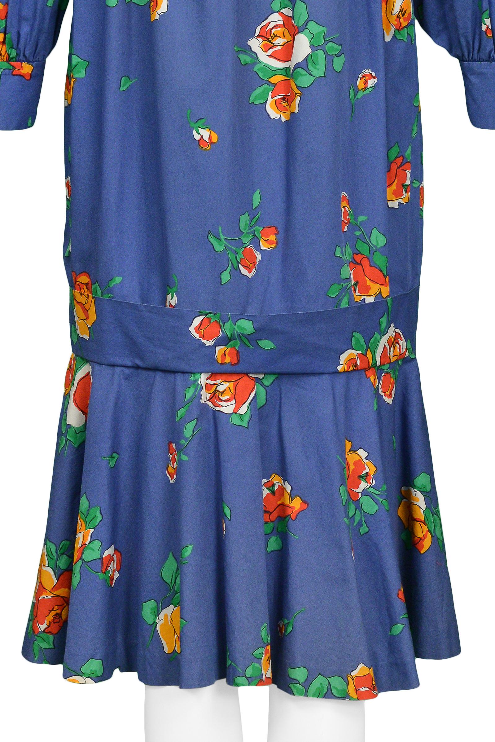 Yves Saint Laurent YSL Blue Floral Drop Dress For Sale 1