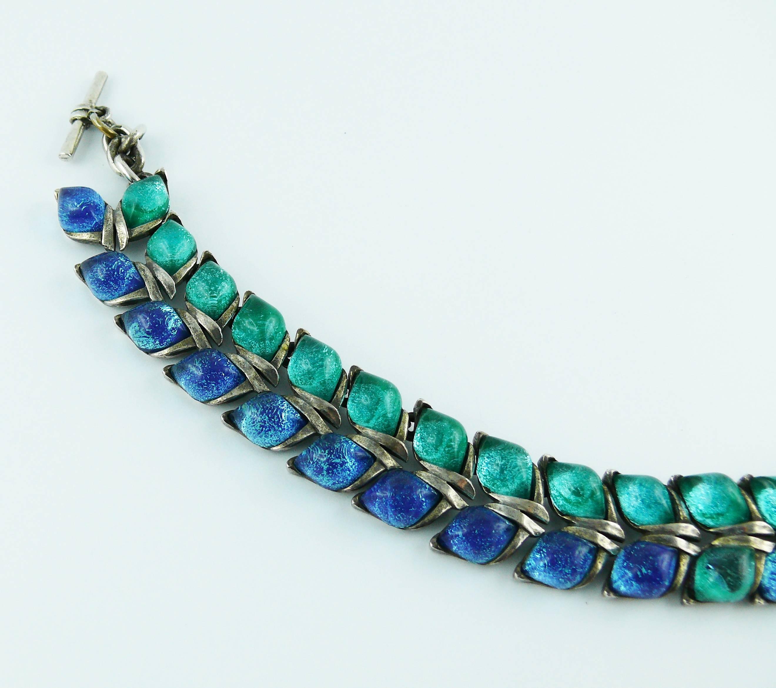 Yves Saint Laurent YSL Blue Glass Cabochons Collar Necklace In Good Condition In Nice, FR