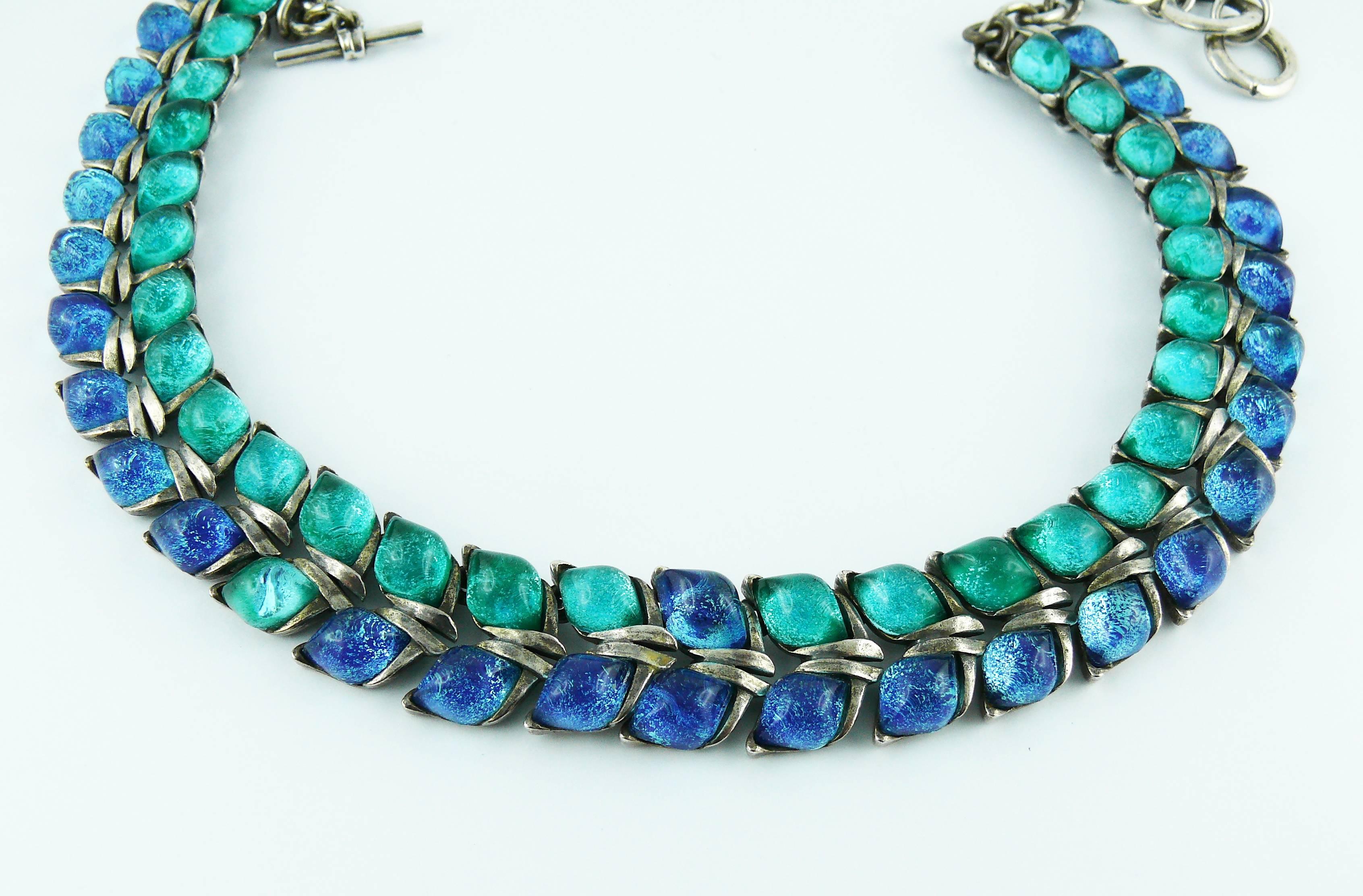 Women's Yves Saint Laurent YSL Blue Glass Cabochons Collar Necklace