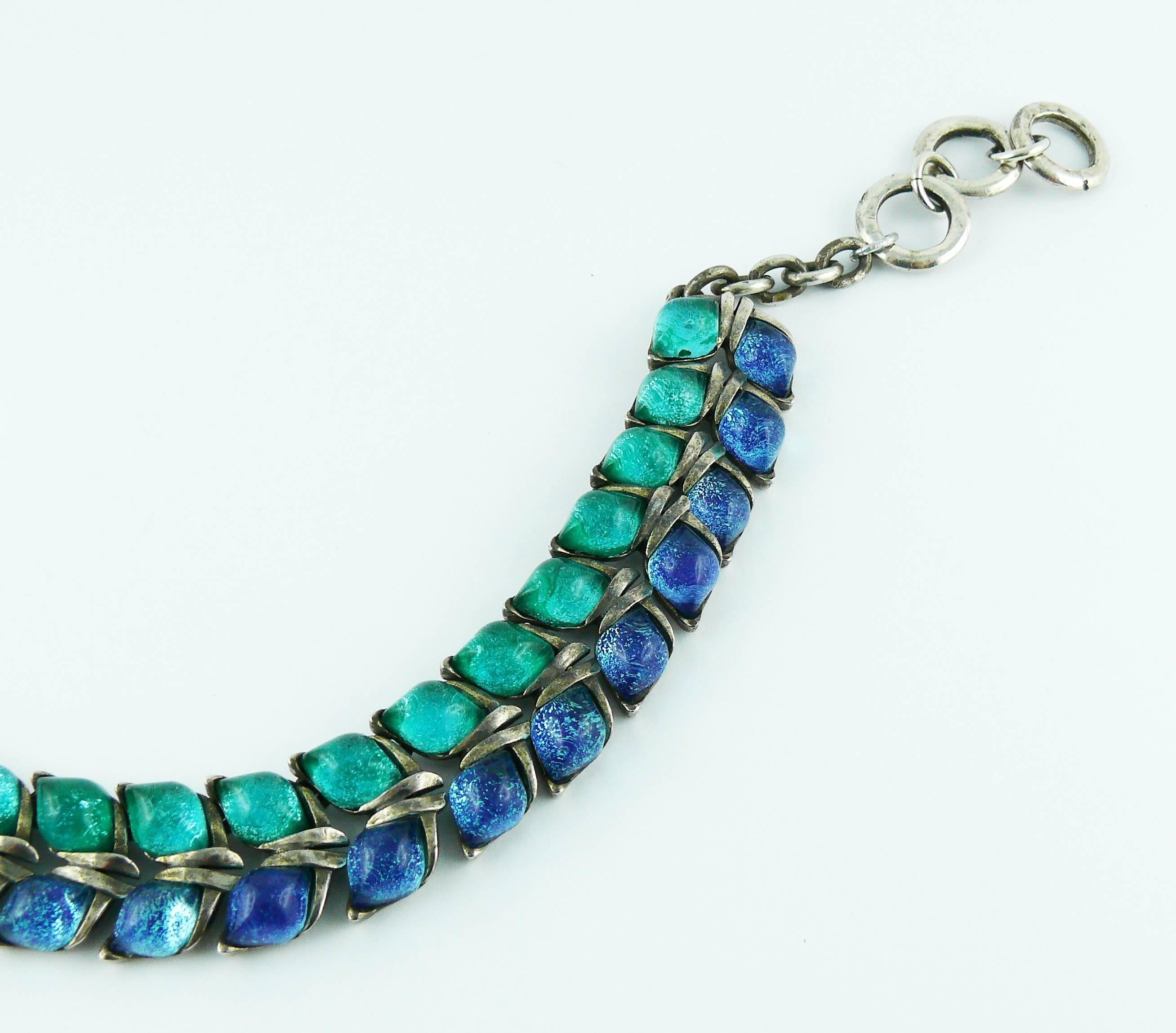 Yves Saint Laurent YSL Blue Glass Cabochons Collar Necklace 1
