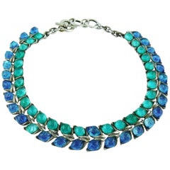 Vintage Yves Saint Laurent YSL Blue Glass Cabochons Collar Necklace