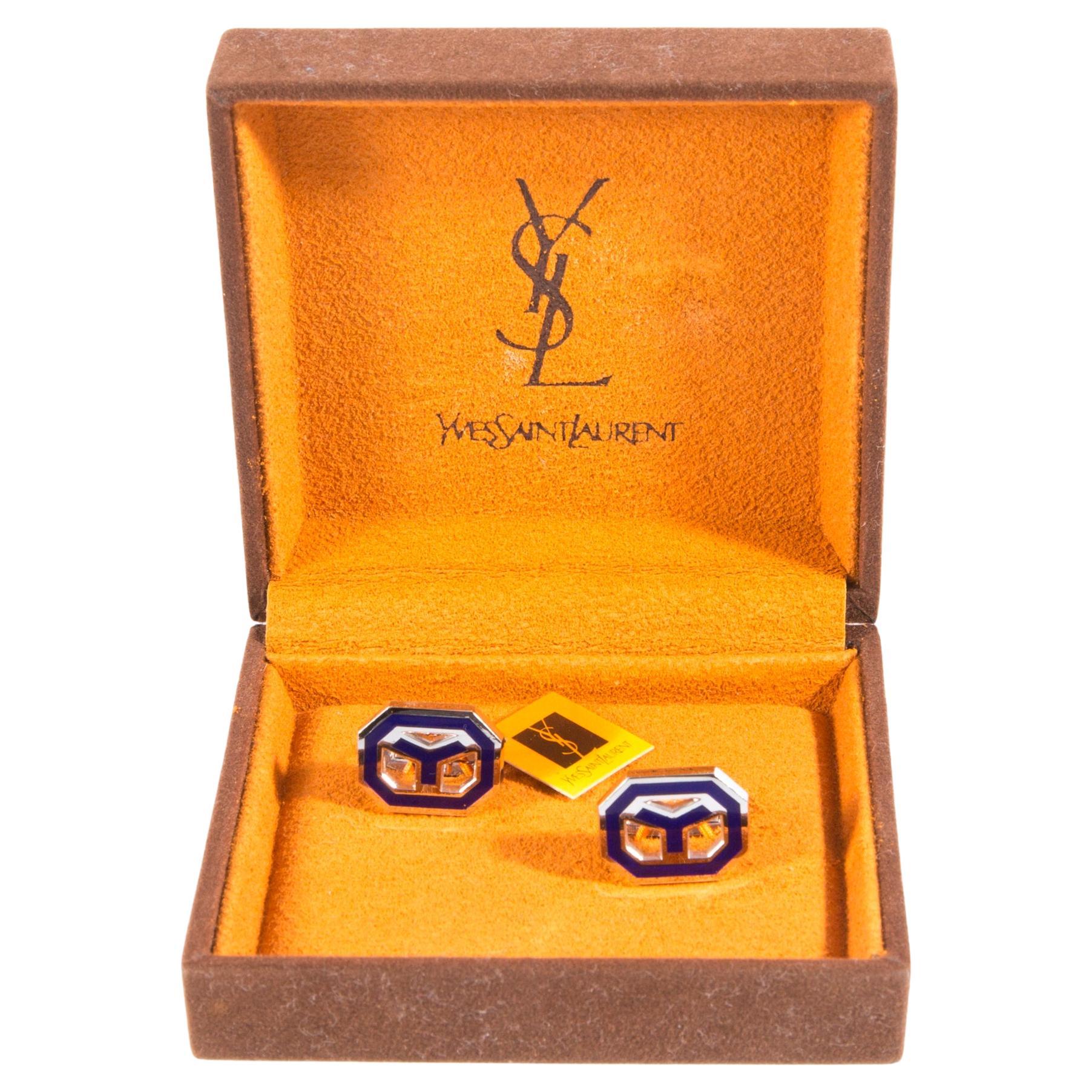 Yves Saint Laurent YSL Set di gemelli ottagonali blu