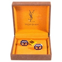 Yves Saint Laurent YSL Set di gemelli ottagonali blu