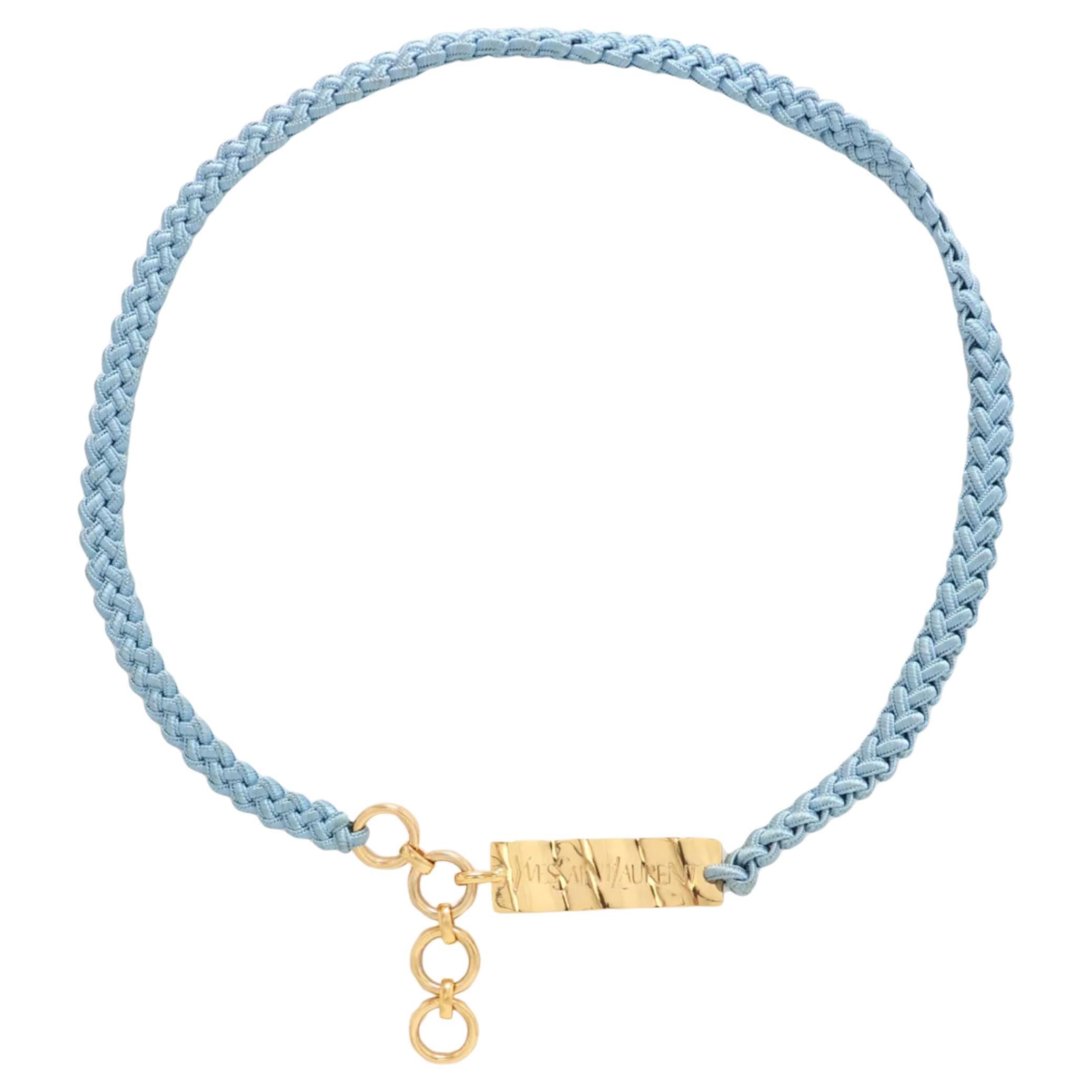 Yves Saint Laurent YSL Cintura intrecciata in raso blu