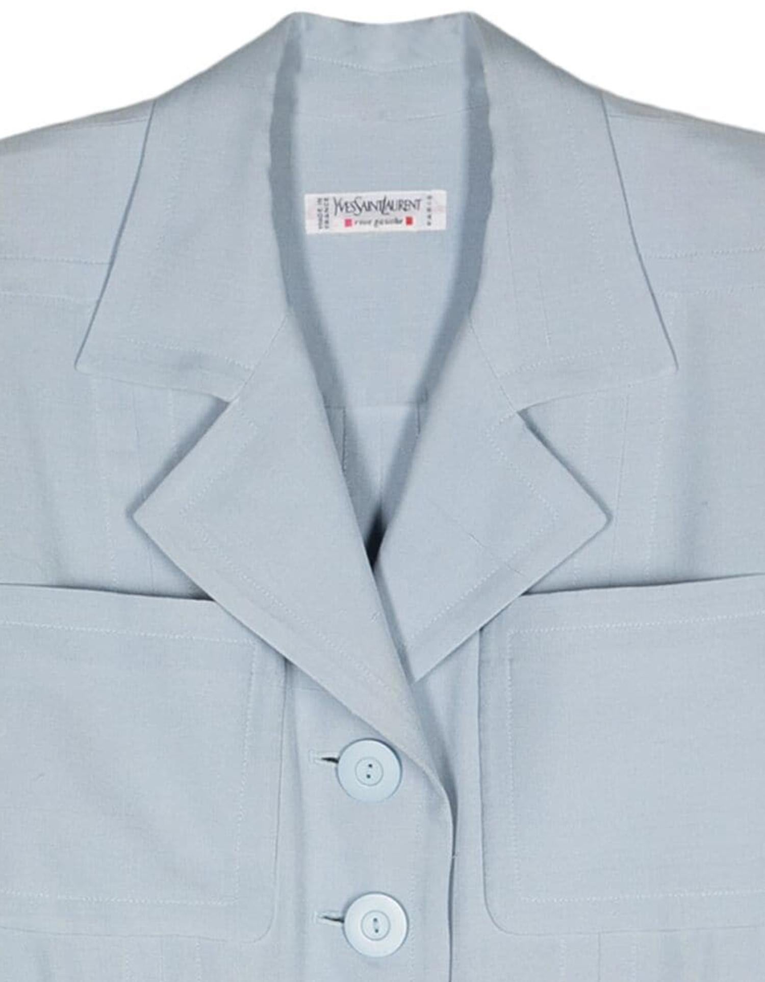 Gray Yves Saint Laurent YSL Blue Silk Shirt Dress For Sale
