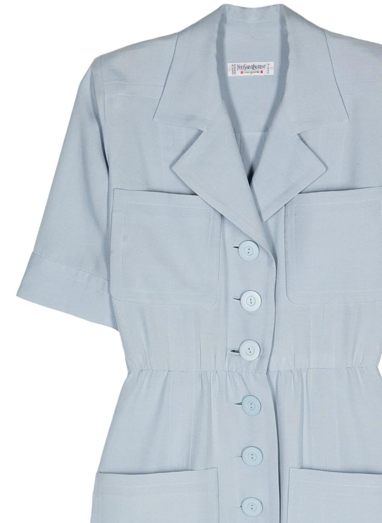 Yves Saint Laurent YSL Blue Silk Shirt Dress In Good Condition For Sale In Paris, FR