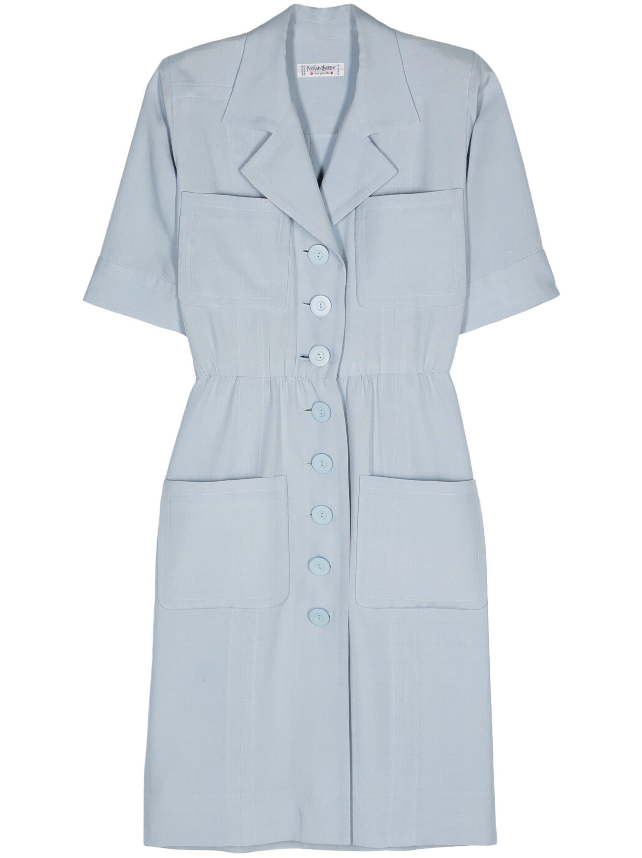 Women's Yves Saint Laurent YSL Blue Silk Shirt Dress For Sale