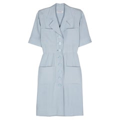 Yves Saint Laurent Vestido camisero de seda azul YSL