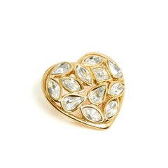 Yves Saint Laurent YSL Broche Coeur Strass Broche cœur doré des années 1995