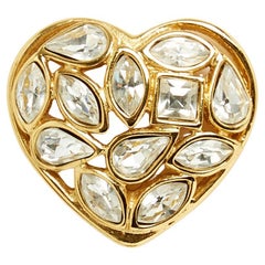 Vintage Yves Saint Laurent YSL Broche Pin Coeur Strass 1995s Golden Heart Brooch Pin