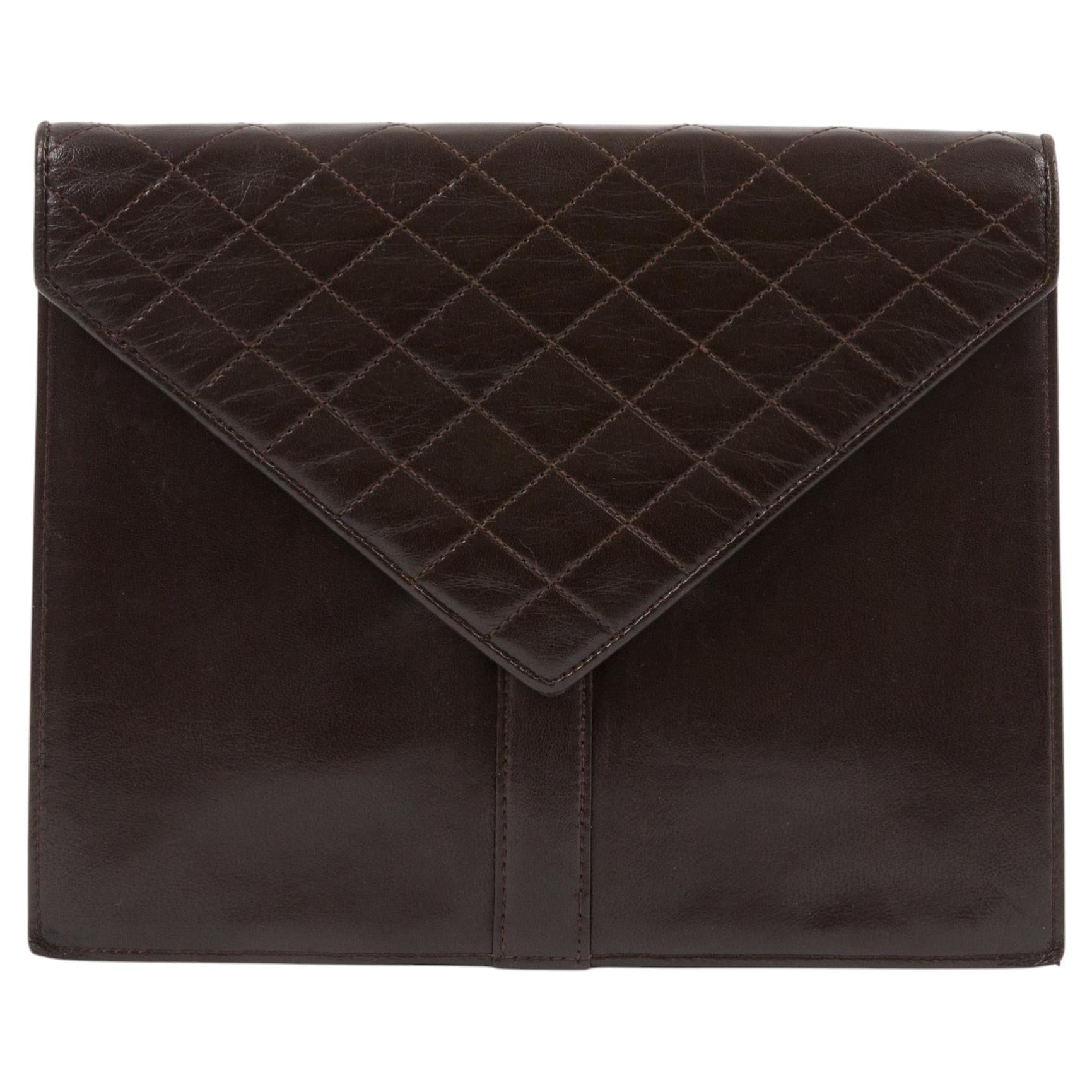 Yves Saint Laurent YSL Brown Leather Clutch Bag