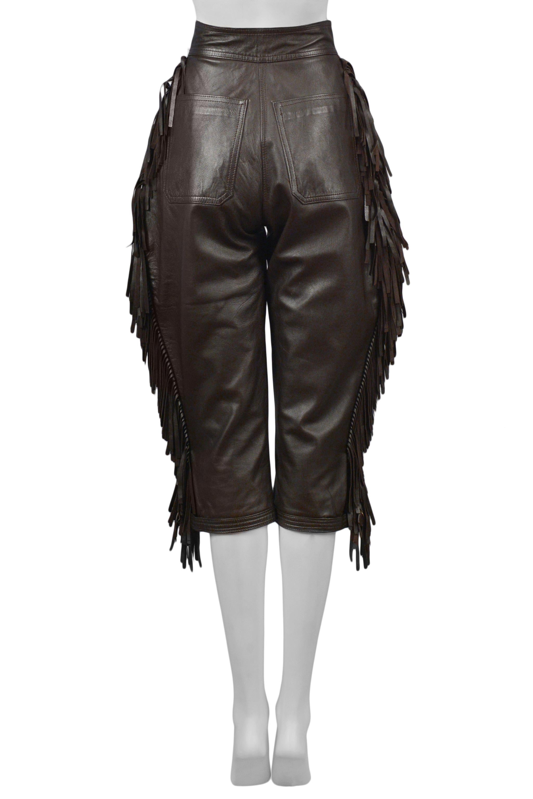 Women's Yves Saint Laurent YSL Brown Leather Fringe Jodhpur Knickers