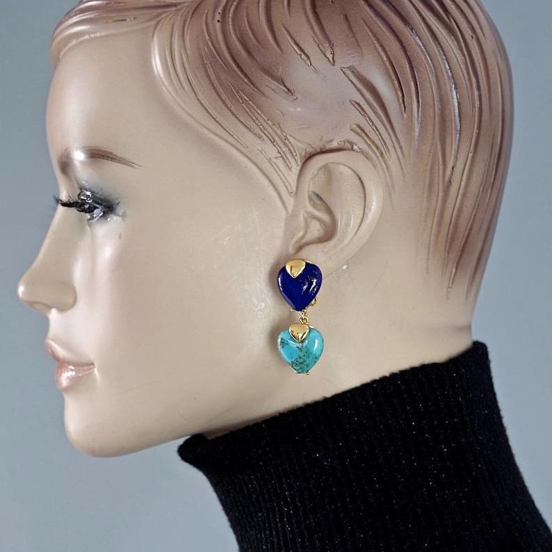 Vintage YVES SAINT LAURENT Ysl by Robert Goossens Lapis Lazuli Turquoise Heart Drop Earrings

Measurements:
Height: 1.65 inches (4.2 cm)
Width: 0.70 inch (1.8 cm)
Weight per Earring: 12 grams

Features:
- 100% Authentic YVES SAINT LAURENT by Robert