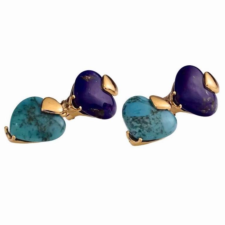 YVES SAINT LAURENT Ysl by Goossens Lapis Lazuli Turquoise Heart Drop Earrings In Excellent Condition In Kingersheim, Alsace