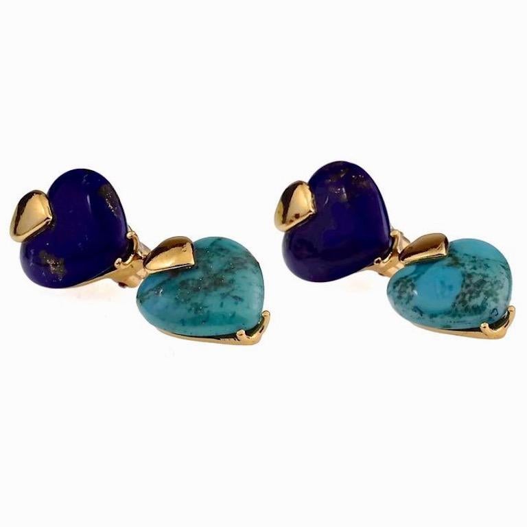 Women's YVES SAINT LAURENT Ysl by Goossens Lapis Lazuli Turquoise Heart Drop Earrings