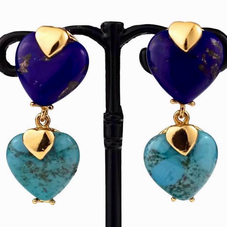 YVES SAINT LAURENT Ysl by Goossens Lapis Lazuli Turquoise Heart Drop Earrings 1