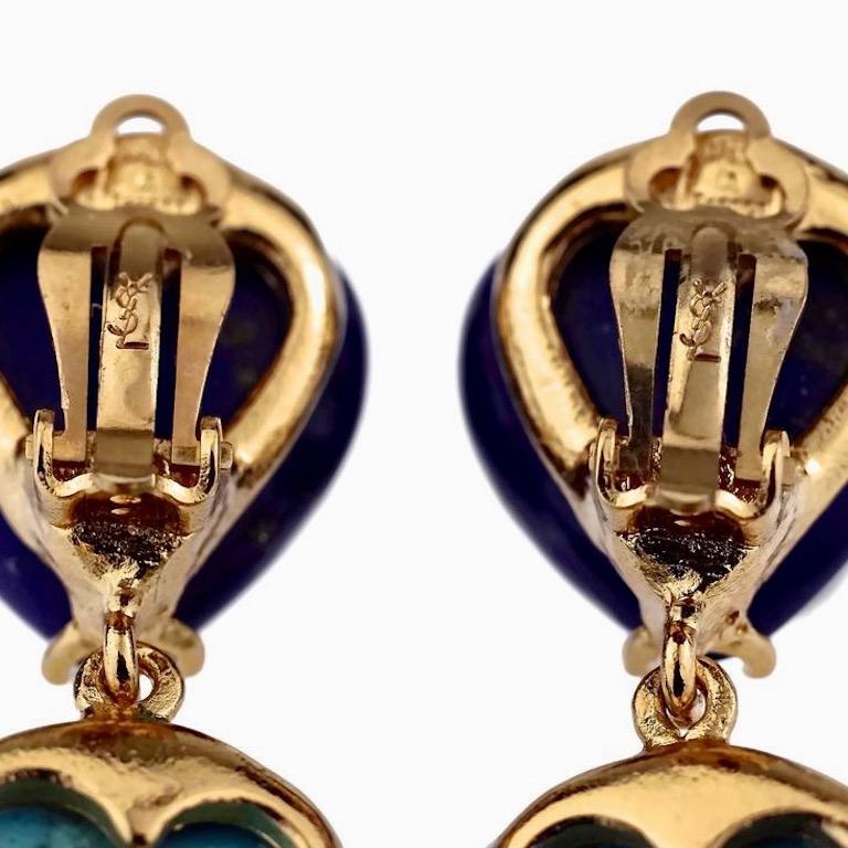 YVES SAINT LAURENT Ysl by Goossens Lapis Lazuli Turquoise Heart Drop Earrings 5